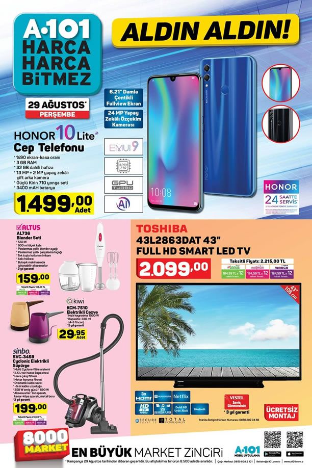 A101 29 Ağustos 2019 Kataloğu - Honor 10 Lite Cep Telefonu