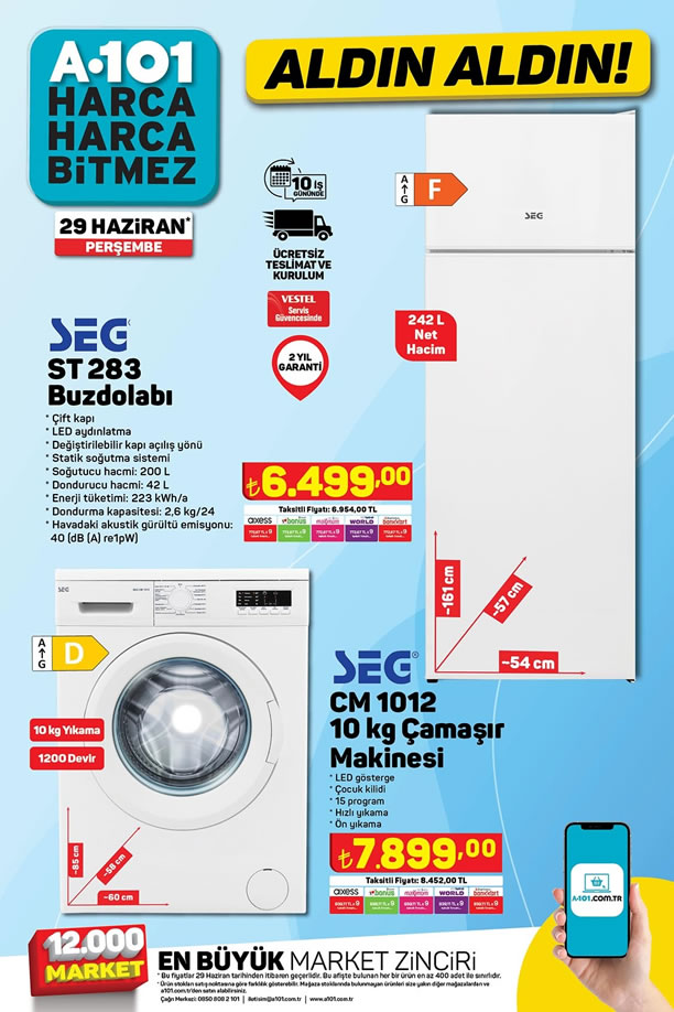 A101 29 Haziran 2023 Aktüel Kataloğu - SEG 12 Kg Çamaşır Makinesi