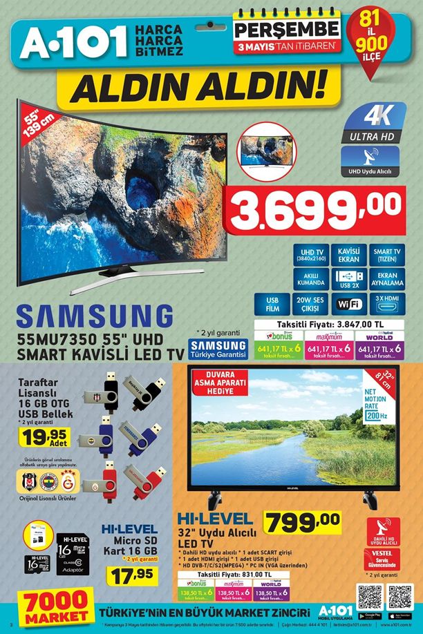 A101 3 Mayıs 2018 Kataloğu - Samsung UHD Smart Kavisli Led Tv