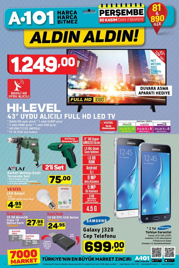 A101 30 Kasım 2017 Aktüel Kataloğu - Samsung Galaxy J320 Cep Telefonu