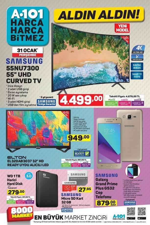 A101 31 Ocak 2019 Aktüel Kataloğu - Samsung UHD Curved Tv