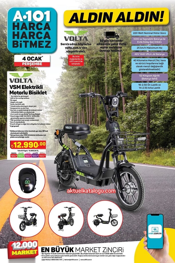 A101 4 Ocak 2024 Kataloğu - Volta VSM Elektrikli Motorlu Bisiklet