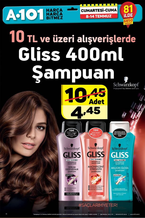 A101 8 - 14 Temmuz 2017 Kampanyası - Gliss Şampuan