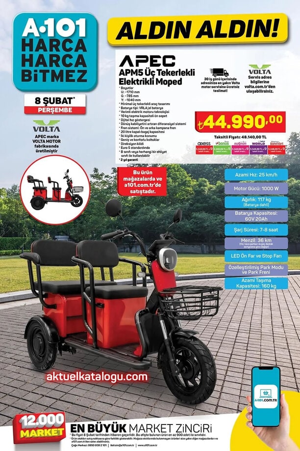 A101 8 Şubat 2024 Kataloğu - APEC APM5 Üç Tekerlekli Elektrikli Moped