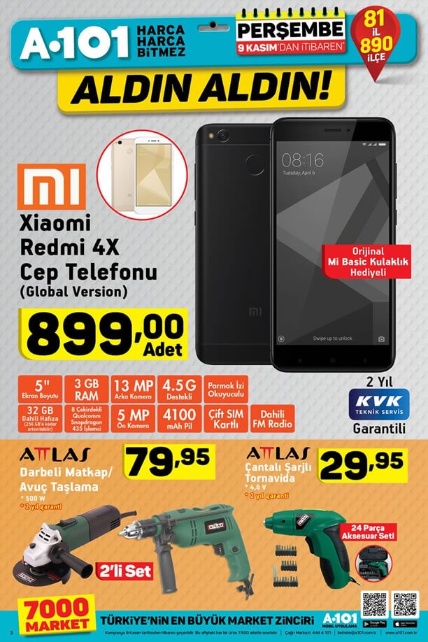 A101 9 Kasım 2017 Xiaomi Redmi 4X Cep Telefonu