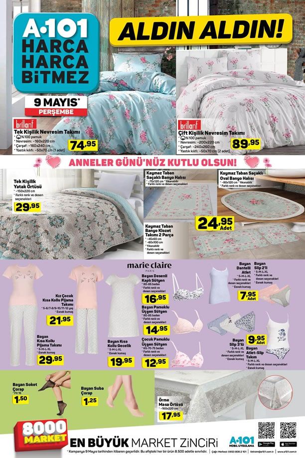 A101 9 Mayıs 2019 Aldın Aldın Kataloğu - Tekstil Ürünleri