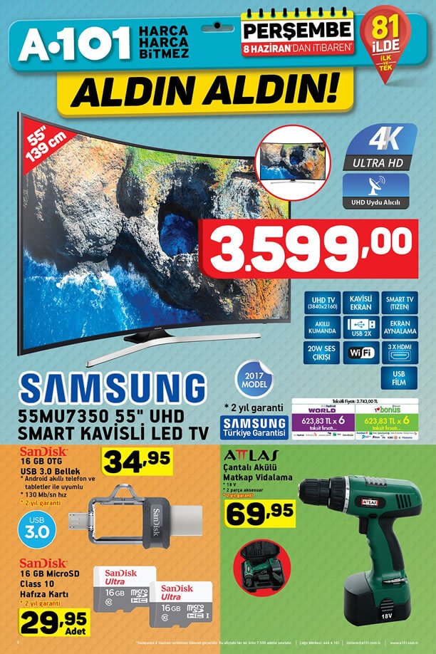 A101 Aktüel 8 Haziran 2017 - Samsung Smart Kavisli Led Tv