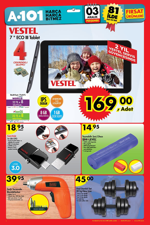 A101 Aktüel Ürünler 3 Aralık 2015 Broşürü - Vestel ECO III Tablet