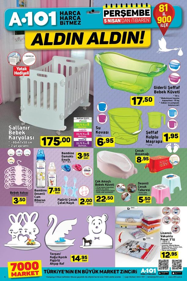 A101 Bebek Ürünleri 5 Nisan 2018 Kataloğu - Sallanır Bebek Karyolası