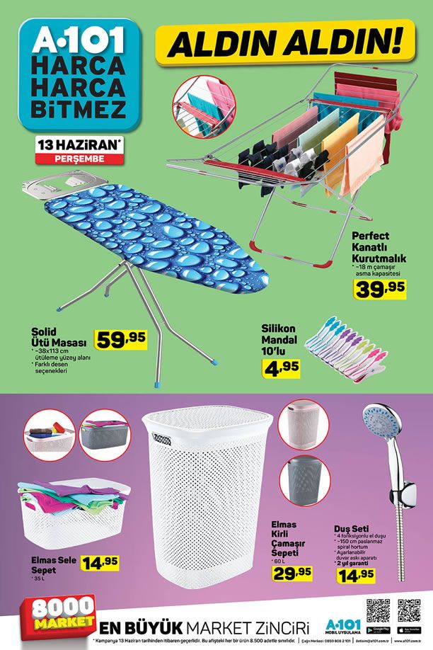 A101 Çamaşır Kurutmalık - Ütü Masası - Çamaşır Sepeti (13 Haziran)