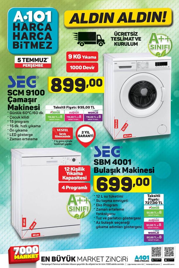 A101 Çamaşır Makinesi - SEG SCM 9100 - 5 Temmuz 2018