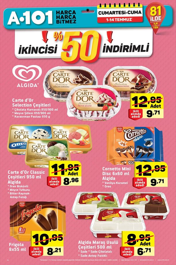 A101 Dondurma Fiyatları 1  - 14 Temmuz 2017