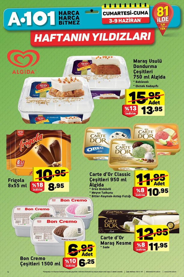 A101 Dondurma Fiyatları 3 - 9 Haziran 2017 Kampanyası