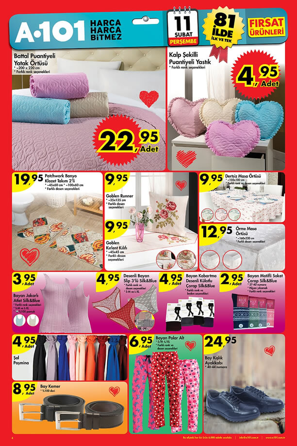 A101 Fırsat Ürünler 11 Şubat 2016 Katalogu - Ev Tekstili