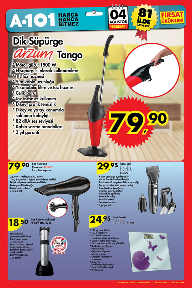 A101 Fırsat Ürünleri 04.08.2016 Katalogu - Arzum Tango Dik Süpürge
