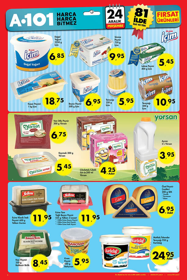 A101 İndirimleri 24-30 Aralık 2015 Broşürü - Süt Ürünleri
