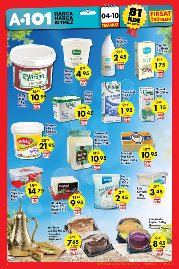 A101 İndirimleri 4-10 Temmuz 2016 Katalogu - Süt Ürünleri