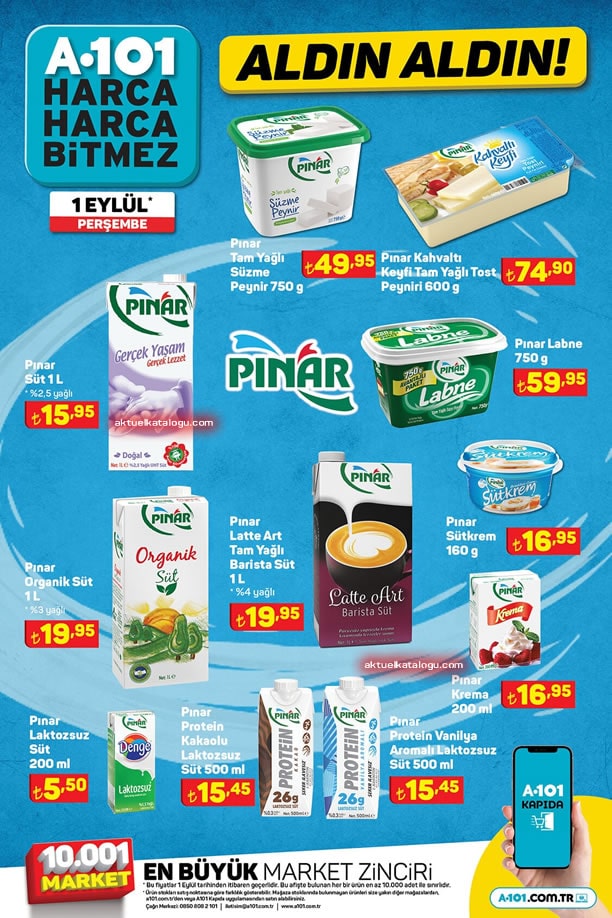 A101 Market 1 Eylül 2022 Pınar Süt Ürünleri Fiyatları