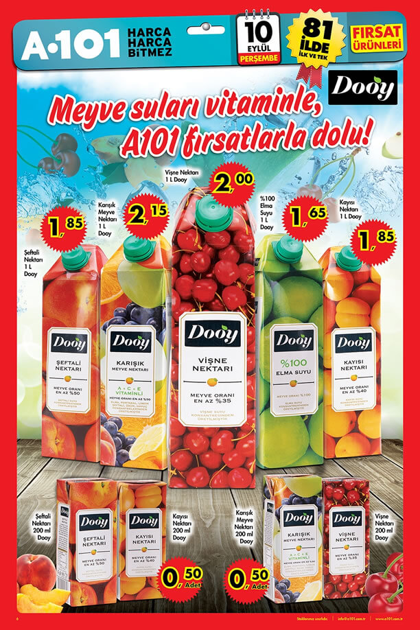 A101 Market 10 Eylül 2015 Fırsat Ürünleri Katalogu - Dooy Meyve Suyu