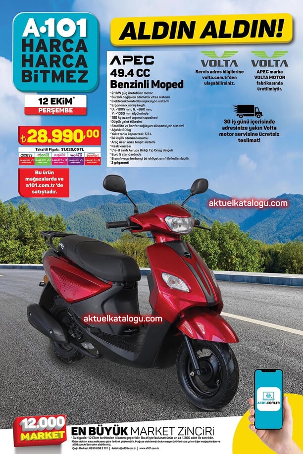 A101 Market 12 Ekim 2023 Kataloğu - APEC 49.4 CC Benzinli Moped