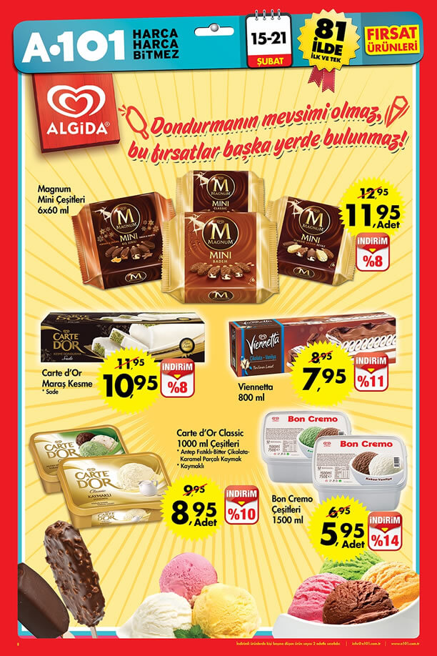 A101 Market 15-21 Şubat 2016 Broşürü - Algida Dondurma