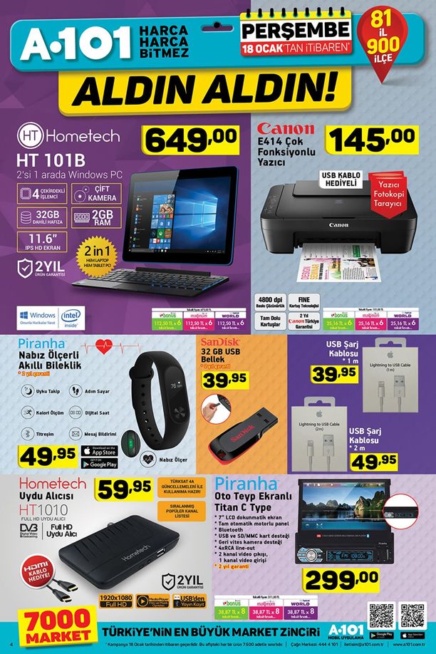 A101 Market 18 Ocak 2018 Katalogu - Hometech HT101B Windows PC