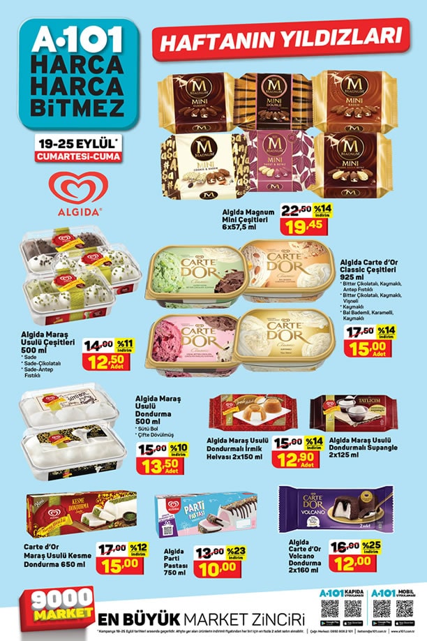 A101 Market 19 Eylül - 25 Eylül 2020 Dondurma Fiyatları