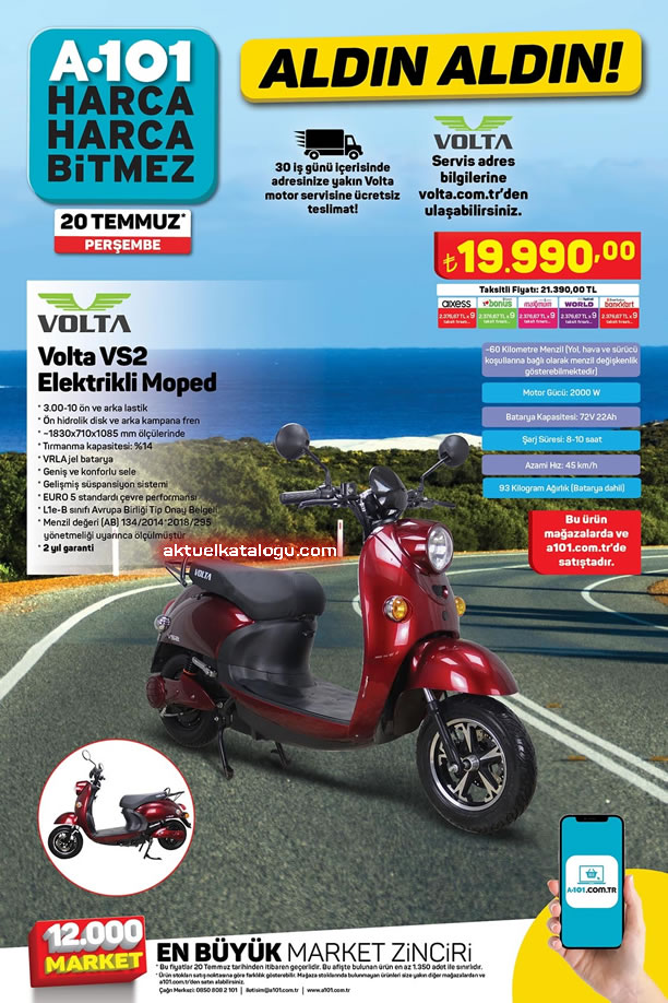 A101 Market 20 Temmuz 2023 Kataloğu - Volta VS2 Elektirkli Moped