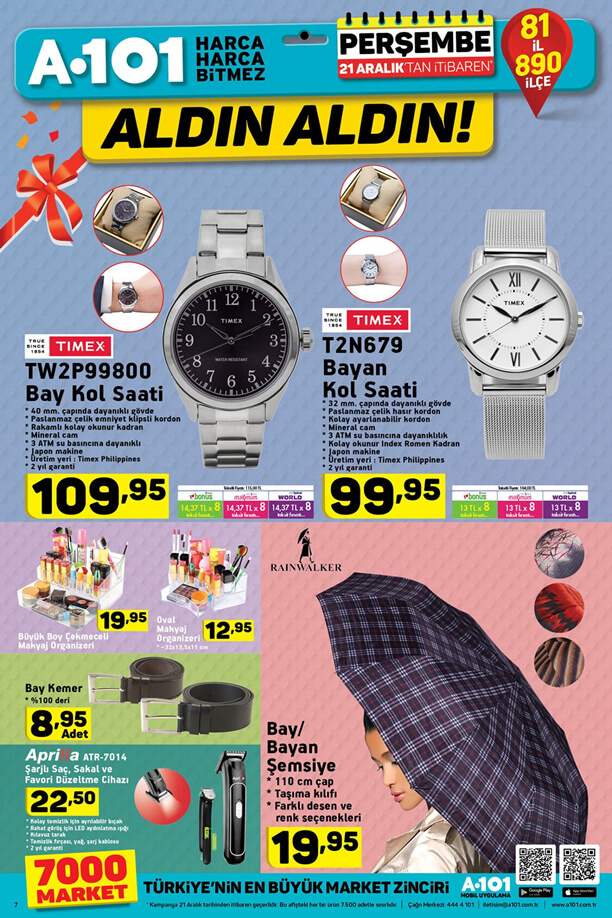 A101 Market 21 Aralık 2017 Aktüel Katalogu - TIMEX Bay Bayan Kol Saati