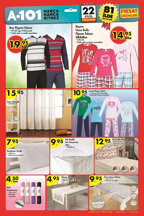 A101 Market 22 Eylül 2016 Katalogu - Bay Pijama Takımı