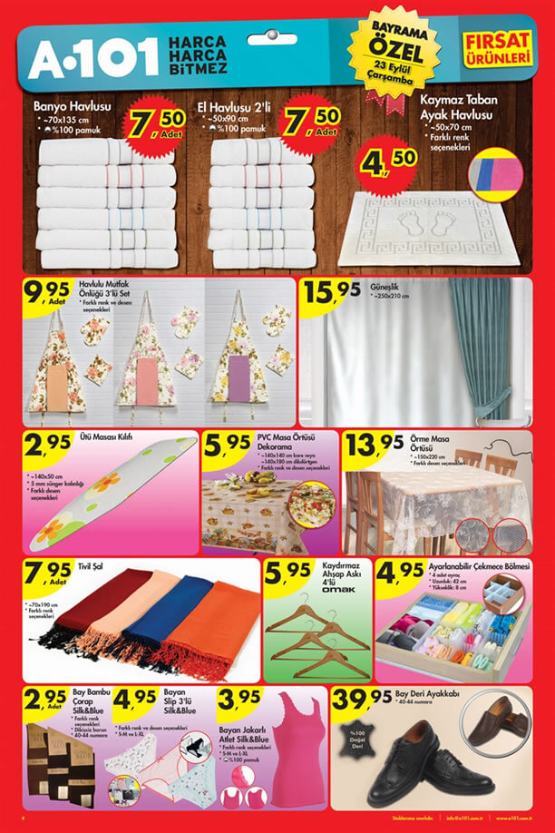 A101 Market 23 Eylül 2015 Aktüel Ürünler Katalogu - Ev Tekstili