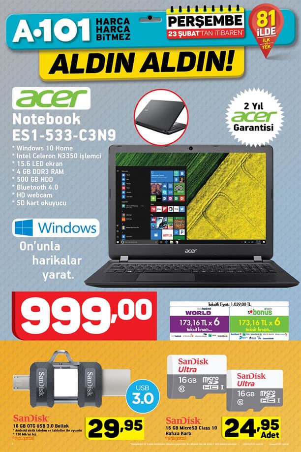 A101 Market 23 Şubat 2017 Katalogu - Acer Notebook