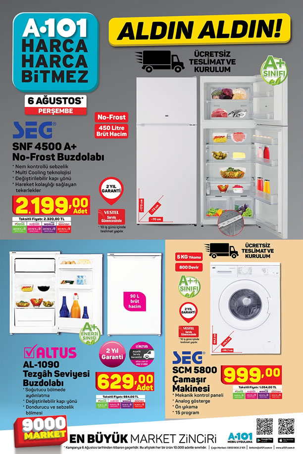 A101 Market 6 Ağustos 2020 Kataloğu - SEg No-Frost Buzdolabı
