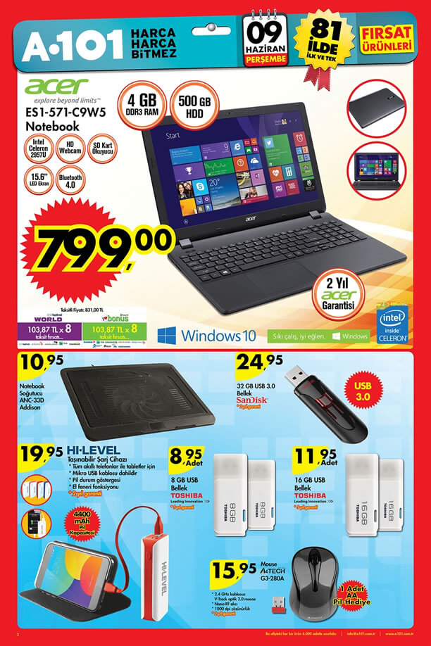 A101 Market 9 Haziran 2016 Katalogu - Acer S1-571-C9W5 Notebook