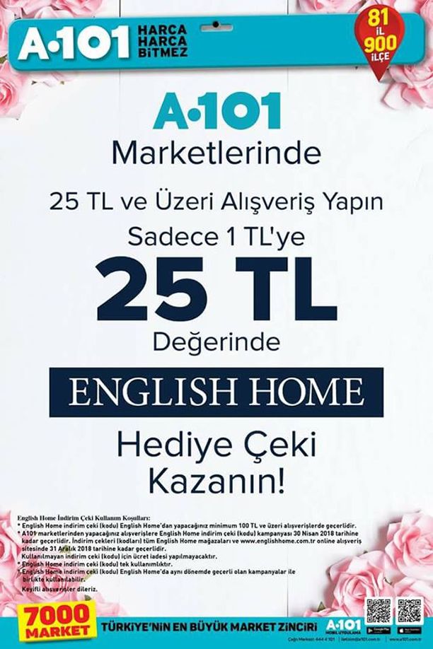 A101 Market English Home Hediye Çeki Kampanyası