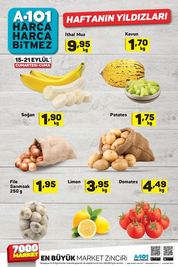 A101 Meyve ve Sebze 15 Eylül - 21 Eylül 2018 Fiyatları