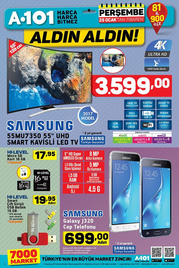 A101 Telefon Kampanyası 25.01.2018 Perşembe - Samsung J320