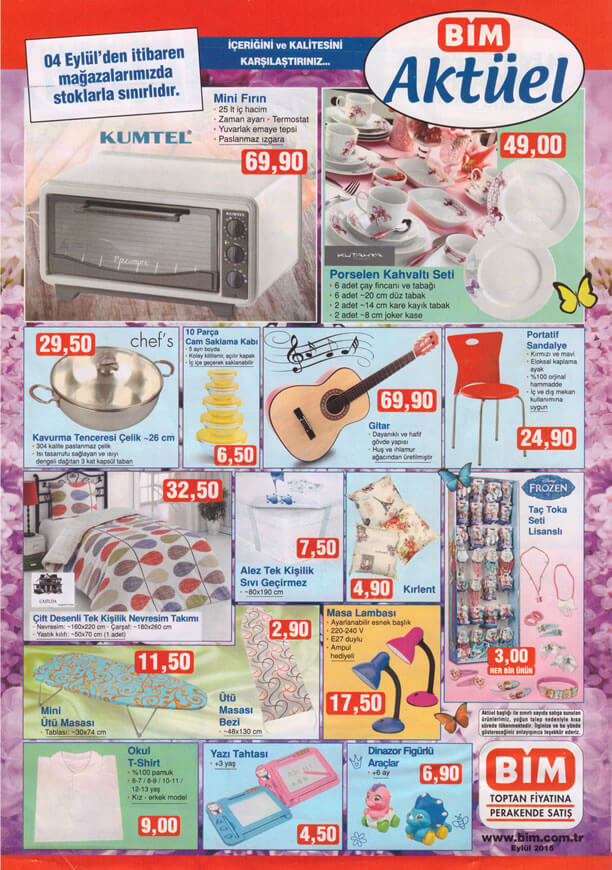 BİM 4 Eylül 2015 Aktüel Ürünler Katalogu - Kumtel Mini Fırın - Gitar