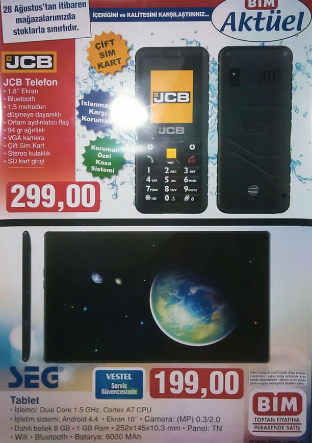 BİM Aktüel Ürünler 28 Ağustos 2015 - JCB Telefon - SEG Tablet